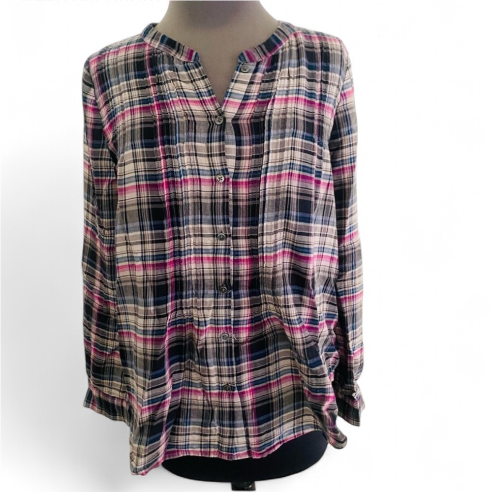 JOIE NAOS GRAY PLAID 100% COTTON LONG SLEEVE BUTTON DOWN SHIRT SIZE XS COMFY